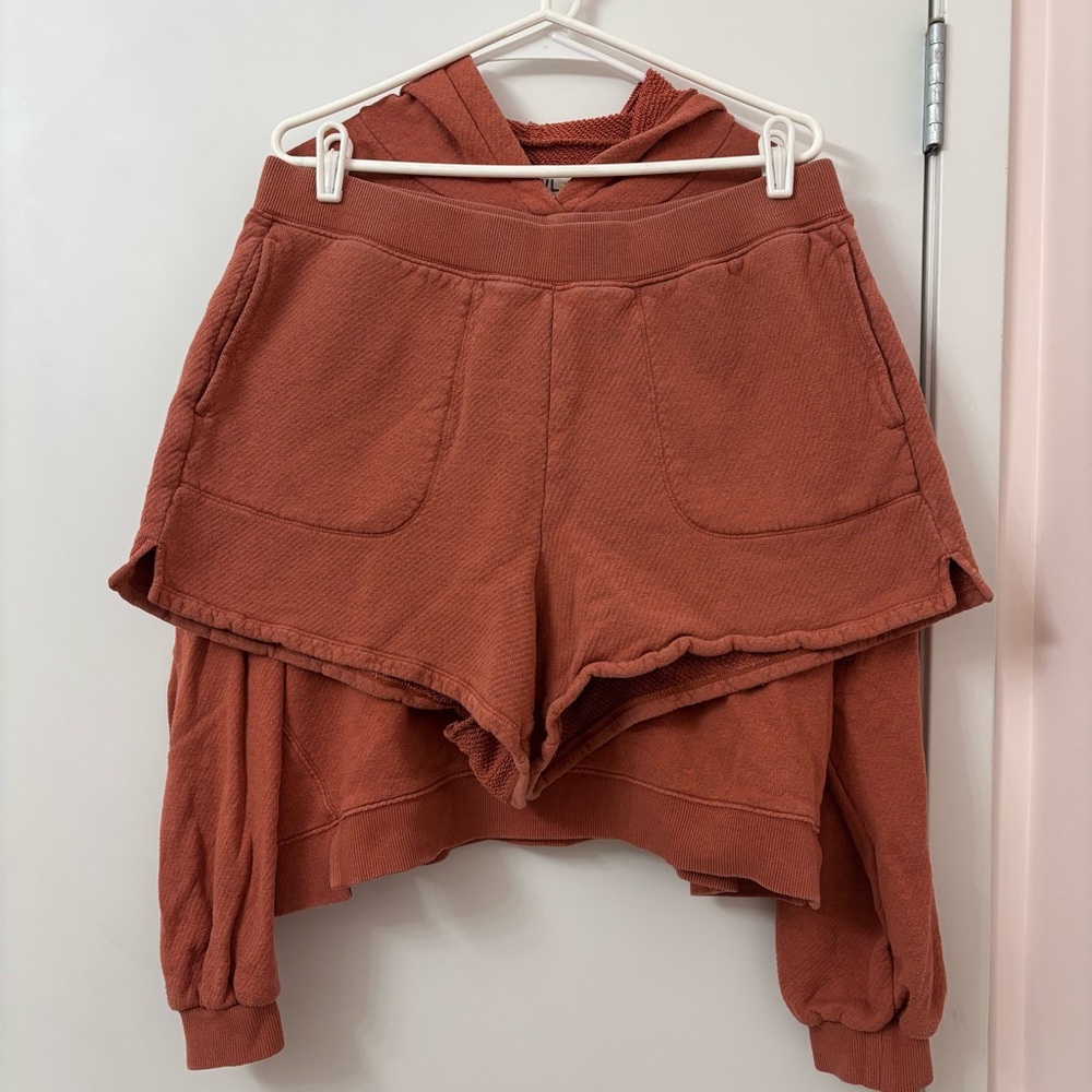 Madewell Rust-Colored Knit Athletic Shorts and Hoodie Matching Set
